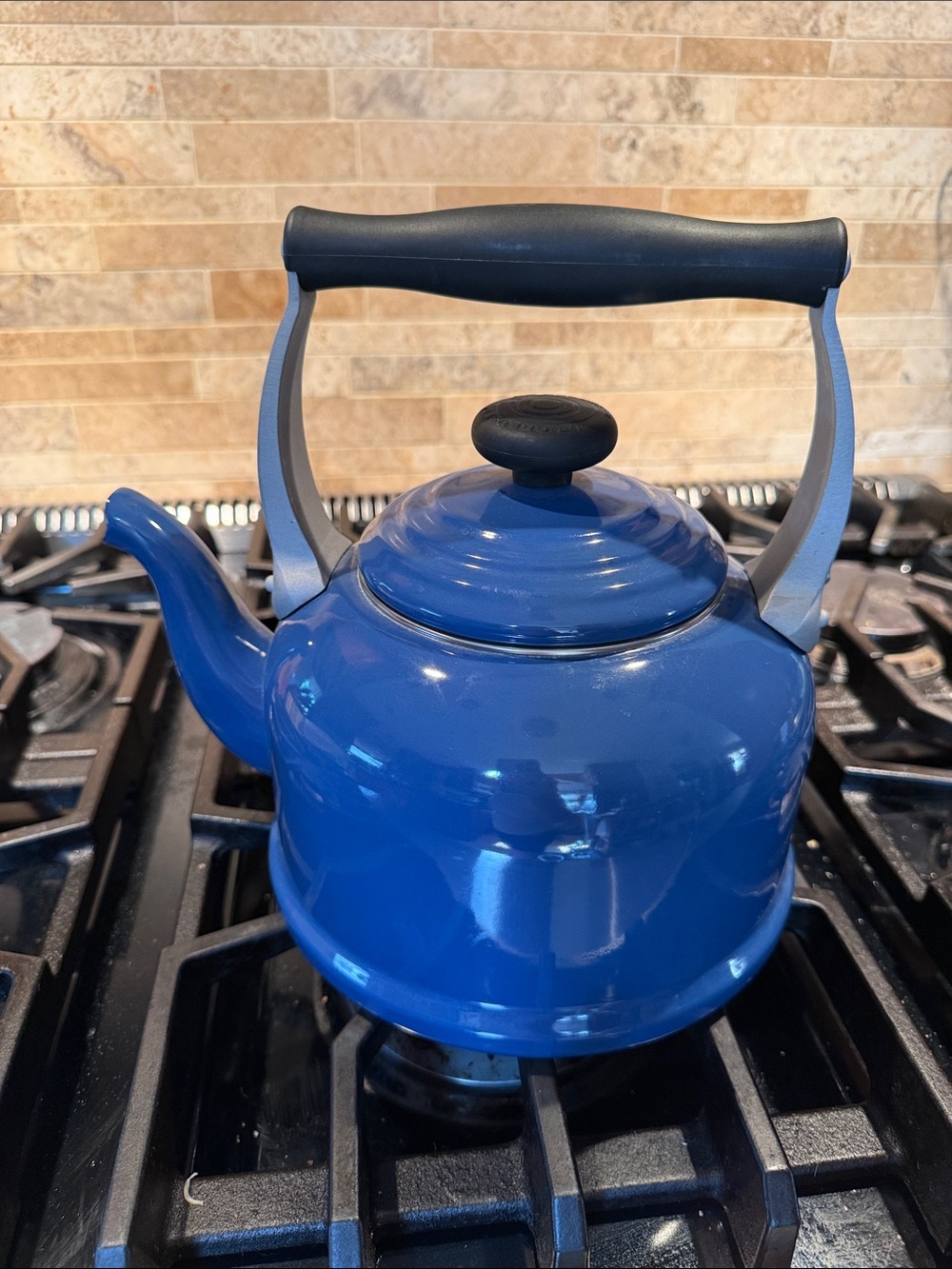 Le Creuset blue Whistling Teakettle with Soft-Grip Handle